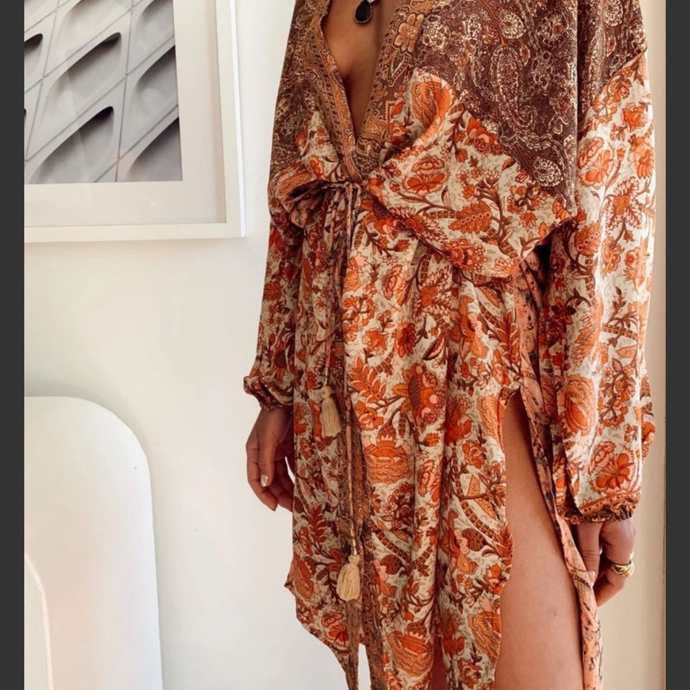 12th Tribe Brown and Cream Floral Swim Coverup